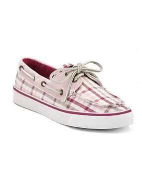 SPERRY TOP SIDER Bahama Pink Plaid Seersucker Canvas Boat Shoes Size 10
